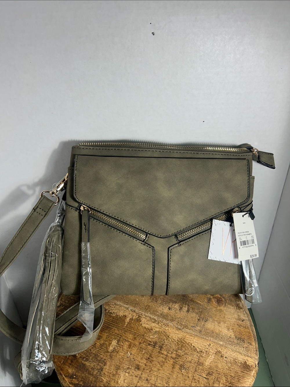 Olive Green Crossbody Bag with Front Zip Detail